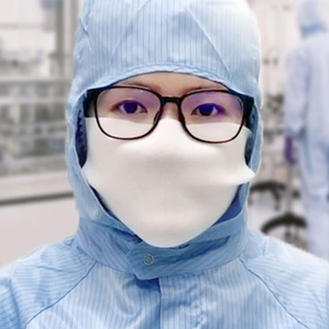 Person wearing Foamtec cleanroom foam face mask